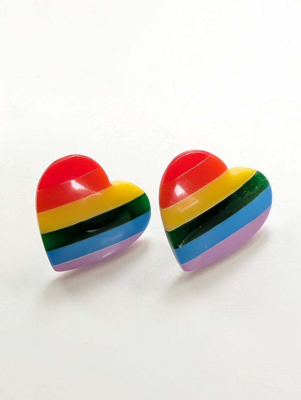 Vintage 90s Collectible Rainbow Pride Heart Acrylic Post Earrings
